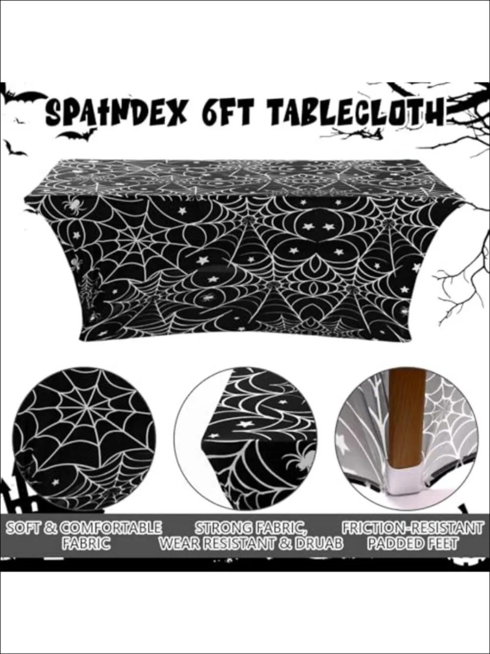 Halloween Stretch Spandex Tablecloth 2 Pc Spider Web 72x30